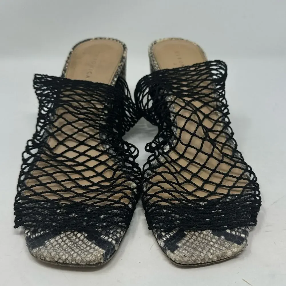 Veronica Beard Kasi Snakeskin Print Block Heel Mesh Slide Sandal In Black 8.5